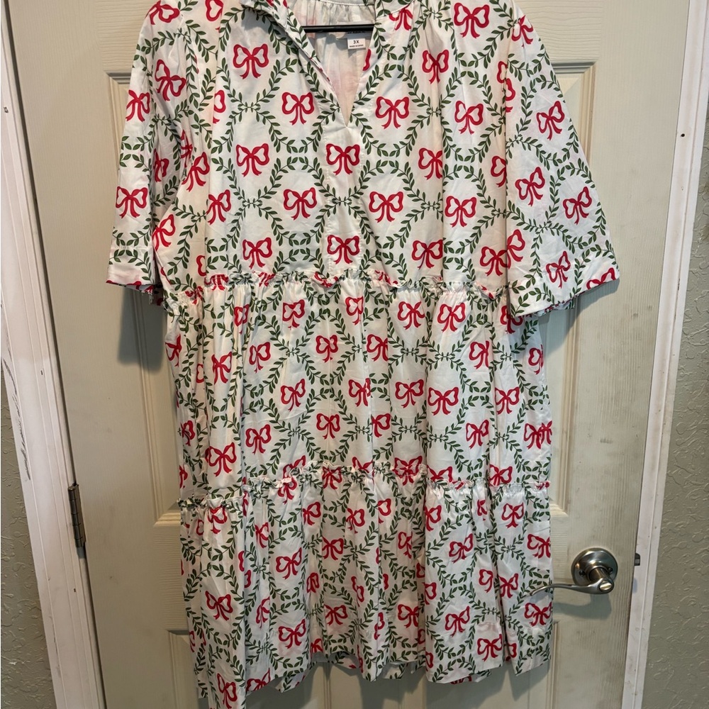 Festive Bow Print Kids Dress